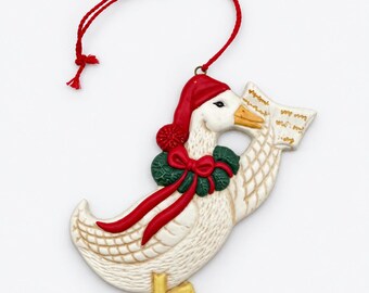 Schmid Goose Christmas Ornament, Gurdin Fraser 1984, Vintage Ceramic Holiday Bird