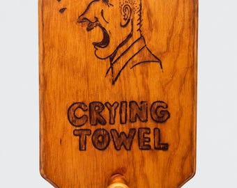 Vintage 1960s, Wood Crying Towel Holder, Handmade Wall Towel Peg, Folk Art Decor