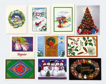 Vintage Christmas Cards Set of 10, Assorted Holiday Cards With Envelopes