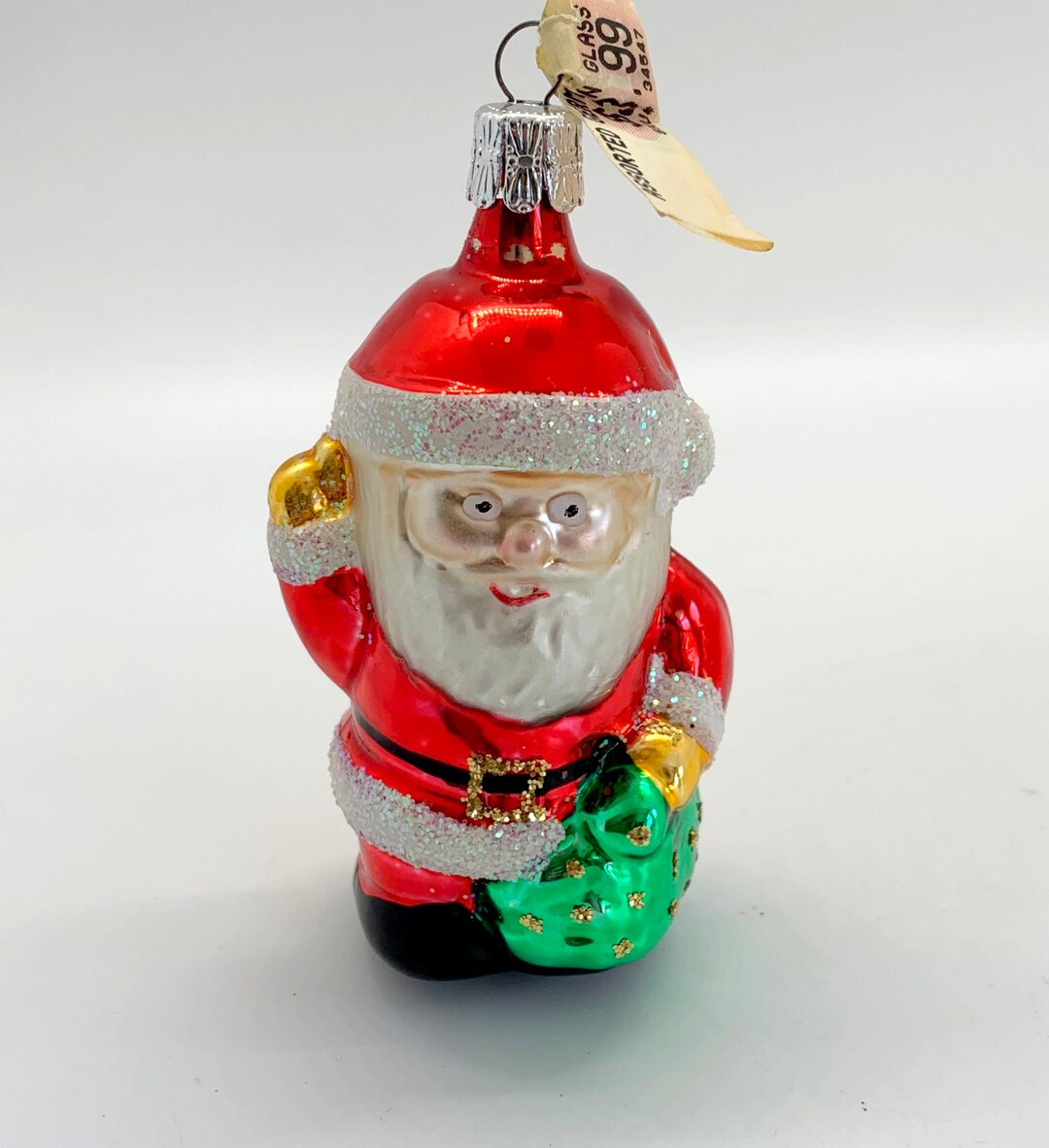 Blown Glass Santa Ornament - Glitter Accents – Vintage 1990 Christmas ...