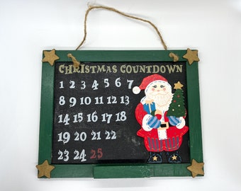 Christmas Countdown - Wood with Twine Hanger - Hand Made & Hand Painted - 25 Days Of December- Vintage 1990s Festive Christmas Decor