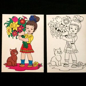 Color Along Postcard Set - 2 Postcards - One Ready to Mail, the Other to be Colored - Excellent Condition - Vintage 1970s - Never Used