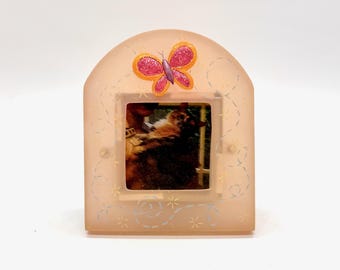 Butterfly Photo Frame, Peach Resin Tabletop Picture Frame, Small Nursery Decor