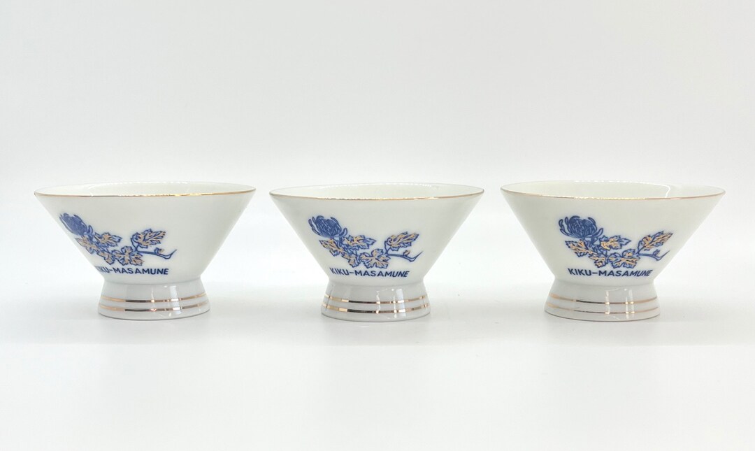 Pedestal Sake Cups Kikumasamune Japanese Set of 3 Etsy