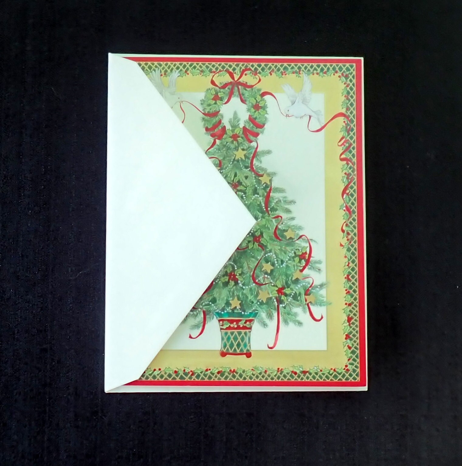 Two Used Vintage Parchment Paper Christmas Cards Crystal Tree From the  Coronet Collection Great for Repurposing 