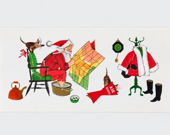 Ambassador Christmas Card, 1960s, Santa Relaxing, Holiday Greeting Card