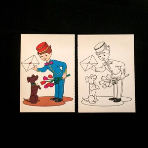 Color Along Postcard Set - 2 Postcards - One Ready to Mail, the Other to be Colored - Excellent Condition - Vintage 1970s - Never Used