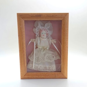 Lace Doll Shadow Box - Frame Fabric Doll - Handmade - Vintage 1990&#39;s Christening/Baby Girl Present - Wedding Keepsake