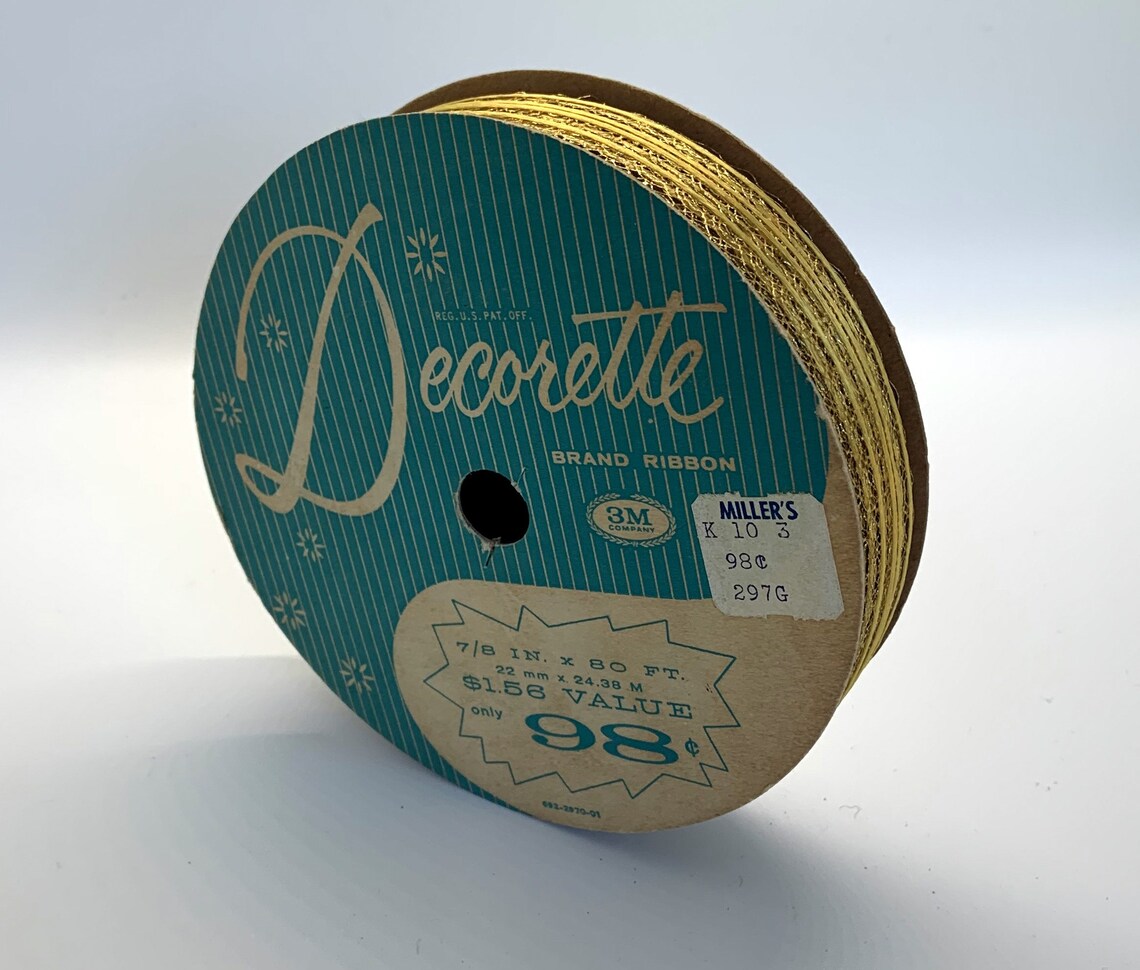 Gold 7/8 Inch Lace Ribbon 80 Feet Decorette Brand Ribbon