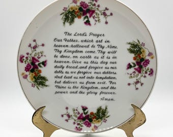 The Lord’s Prayer Porcelain Plate With Floral Border, 7 Inch Religious Decor
