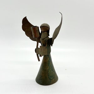 Small Brass Angel Candle Stick Holder – Uses One  1/4-inch Candle - Vintage 1970&#39;s Holiday Décor, Christmas Decoration