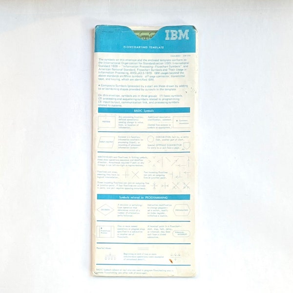Flowcharting Template - IBM - GX20-8020-1 - U/M 010 - Conforms to ISO Standard 1028 - Vintage 1990s Software Developer Tool - Collectible