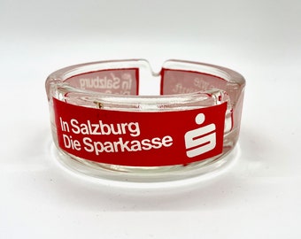 Vintage 'In Salzburg Die Sparkasse' Glass Ashtray - 1990s Collectible