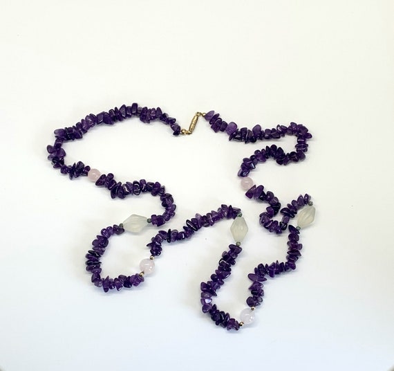Vintage Acrylic Stone Necklace - Purple Beads wit… - image 1