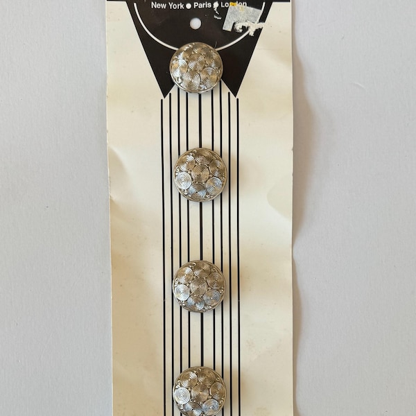 Vintage 1970s Silver Ornate Button Covers, Set of 4, Fashion Accessory