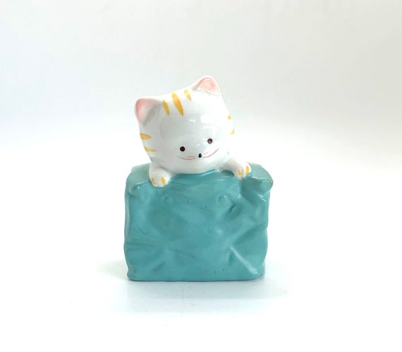 Kitty Cat Bank Kitty Cat Peeking Out of Bag Ceramic GOT - Etsy