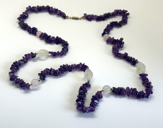 Vintage Acrylic Stone Necklace - Purple Beads wit… - image 2