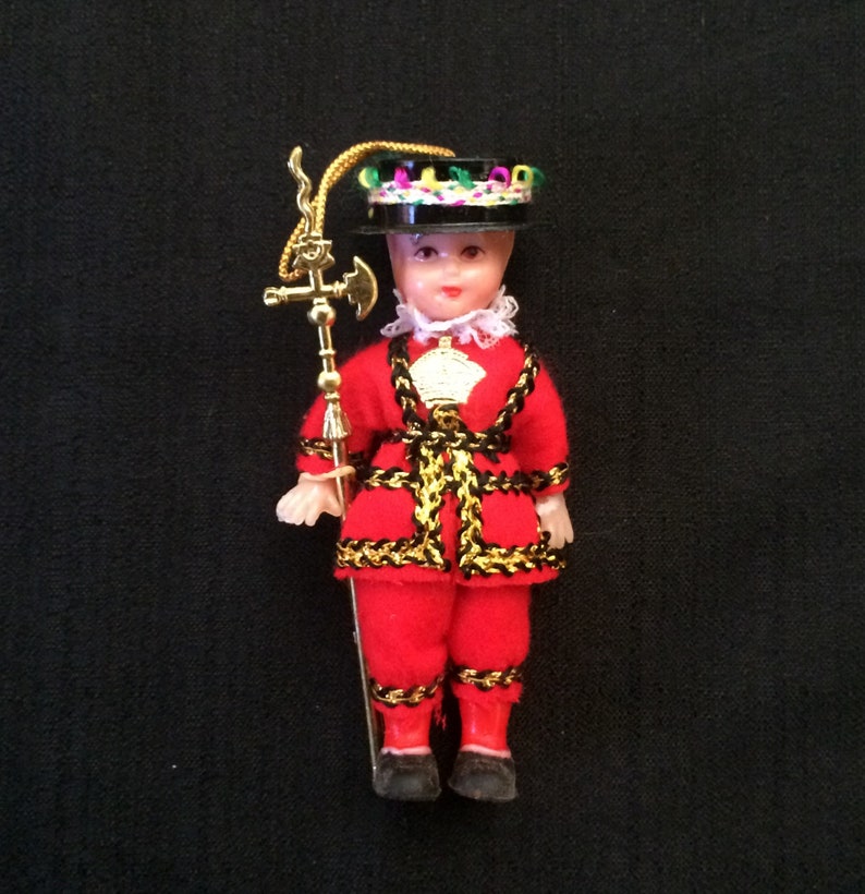 Plastic Doll Christmas Ornament Cloth Clothing Christmas Tree Decorations Vintage 1990s Soldier Guard Holiday Decor