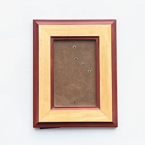 Contemporary Wood Frame - Red Stain and Pine Color - Rectangle Picture Presentation - Vintage 1990&#39;s Tabletop Frame