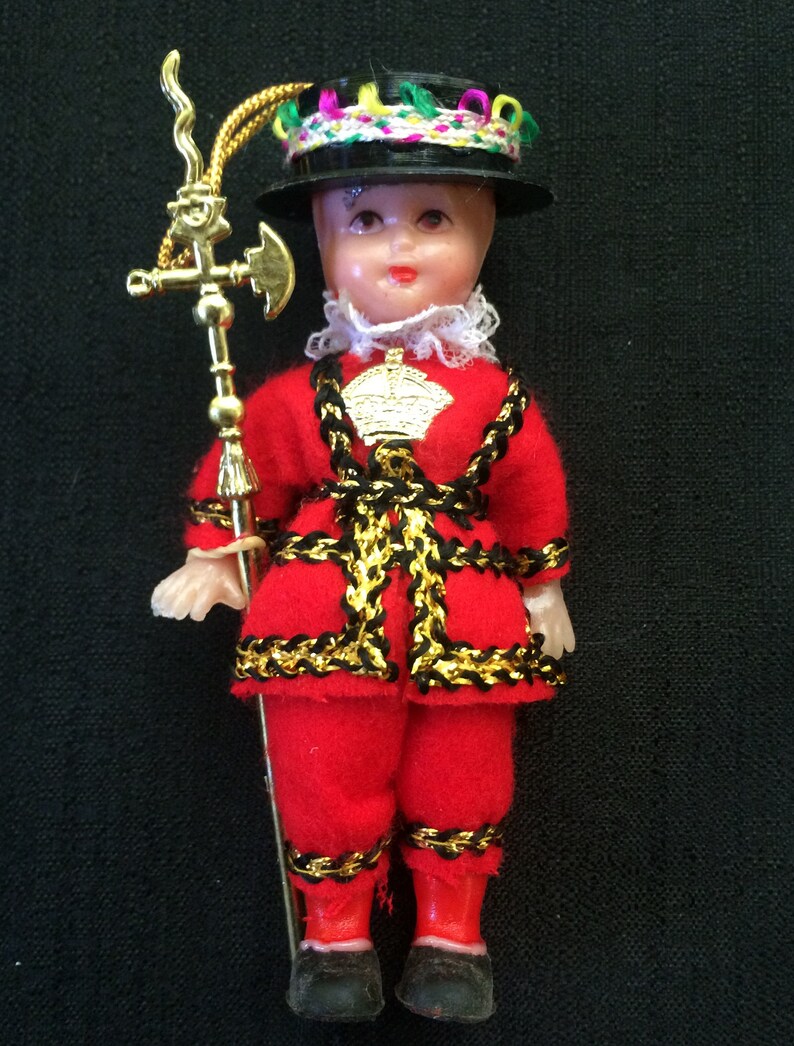 Plastic Doll Christmas Ornament Cloth Clothing Christmas Tree Decorations Vintage 1990s Soldier Guard Holiday Decor