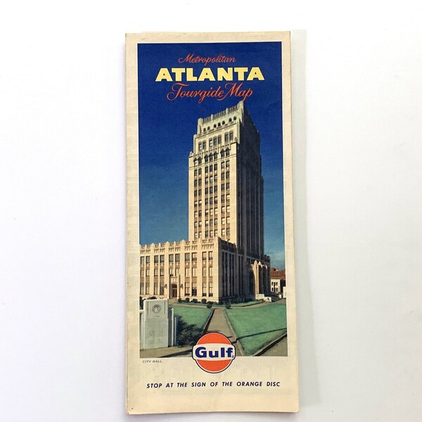 Mid Century Metropolitan Atlanta "Tourgide" Map - Gulf - 4-Inch X 9-inch Fold Out Map - Collectible 1965 City Memorabilia