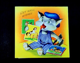 Vintage 1960s Get Well Card: Animal Stickers, Kid's Card