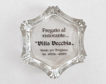 Glass Restaurant Ashtray, Villa Vecchia Italian Souvenir Advertising Ashtray