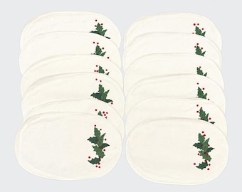 Vintage Christmas Placemats: Set of 10 Holly Berry Oval Table Linens