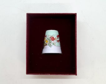 Lim Porcelain Thimble With Floral Wheelbarrow Design, Boxed Collectible Sewing Gift