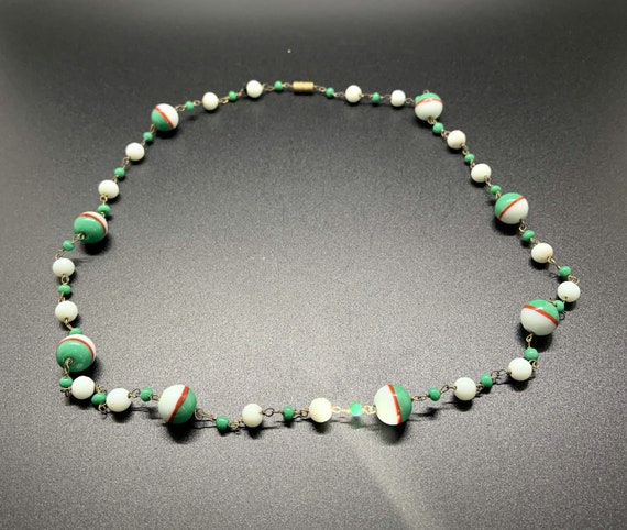 Vintage 1970 Necklace - Acrylic White, Green and … - image 2