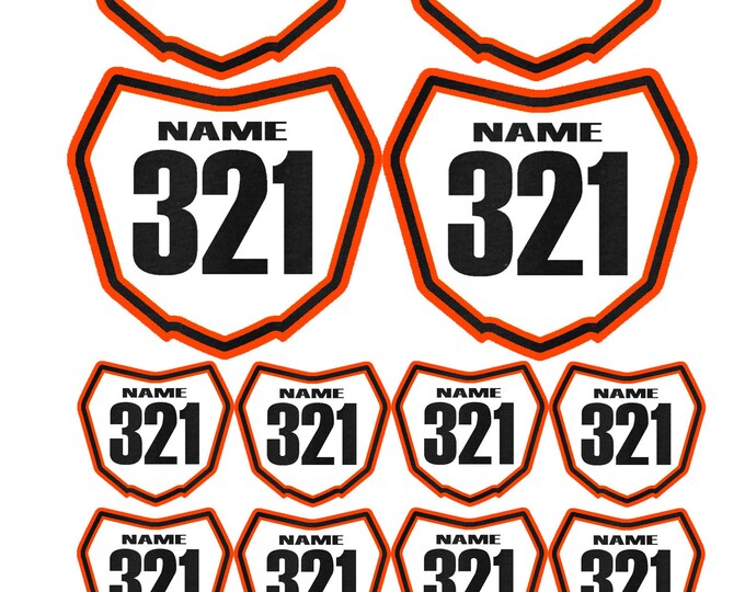 Featured listing image: Just Ride Motocross Replica Number Plate Decals MX Moto Dirt Bike Racing Orange KTM