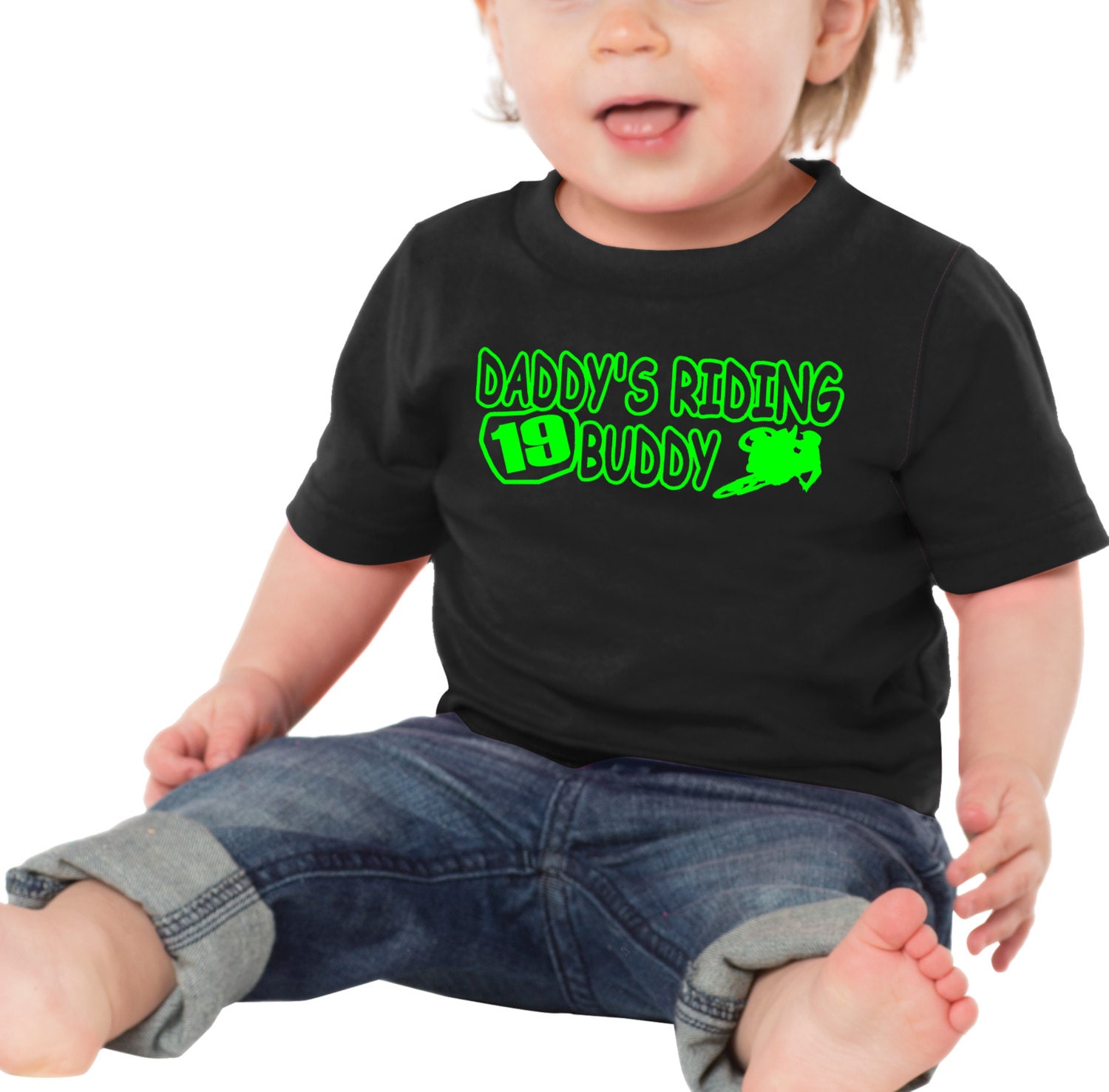 DADDY/'S RIDING BUDDY SHIRT BABY INFANT CREEPER NUMBER PLATE SUPERCROSS MOTOCROSS