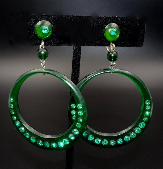 Vintage Celluloid Rhinestone Hoop Earrings – 1920’