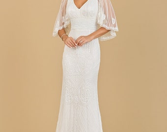 lara eve beaded cape wedding dress Lara 51045 Eve Beaded Cape Sleeve Wedding Dress