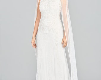 lara eve beaded cape wedding dress LARA New York Beaded Bridal Cape Dress in White