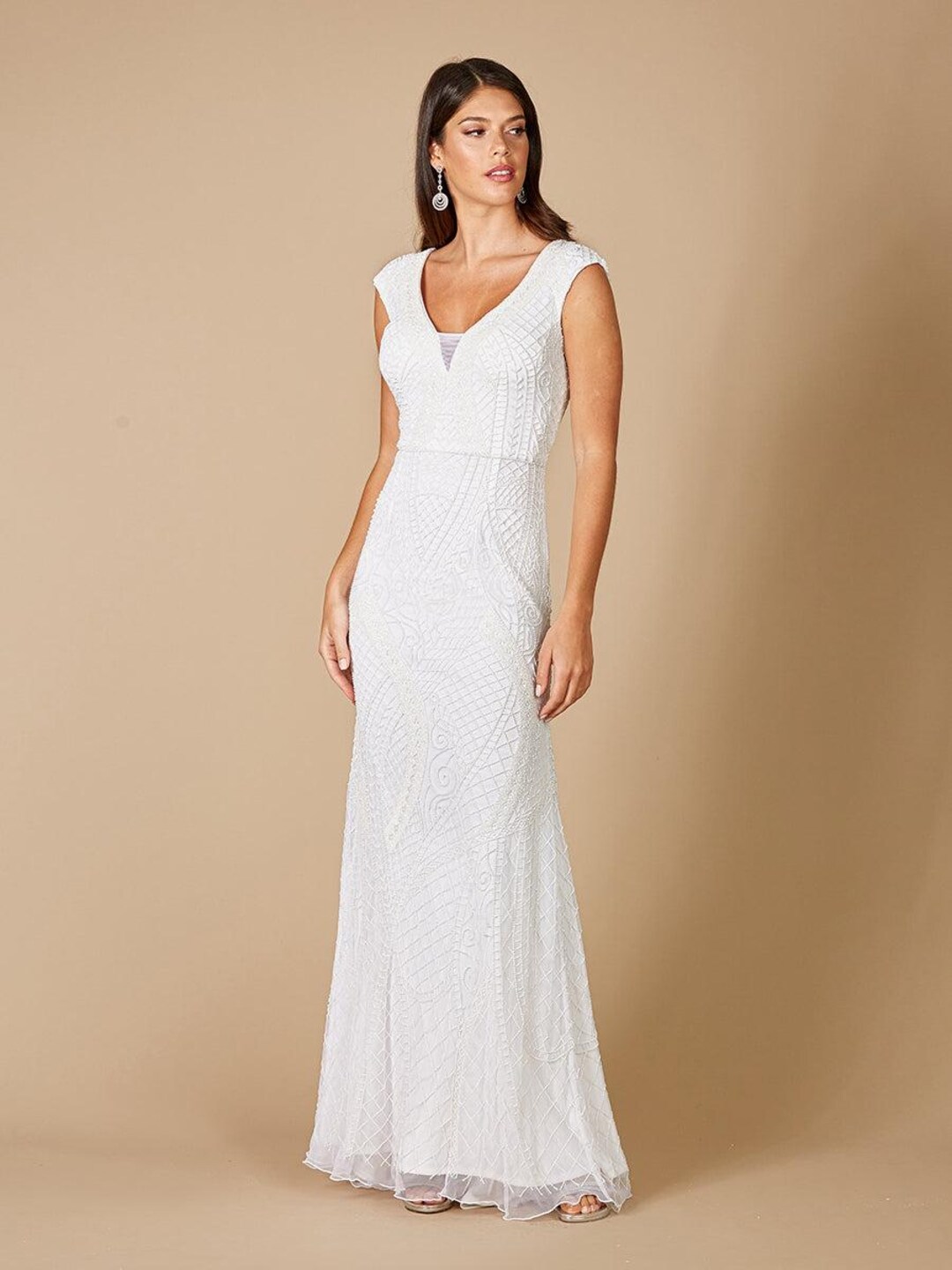 Lara 51211- Beaded Mini Wedding Dress with Godets main image 0