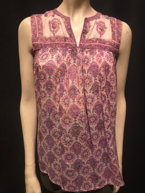 Vintage 70's Star of India Pink Paisley Floral Blo
