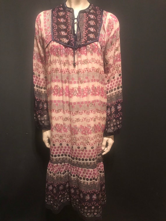 Vintage 70's India Cotton Gauze Floral Block Print