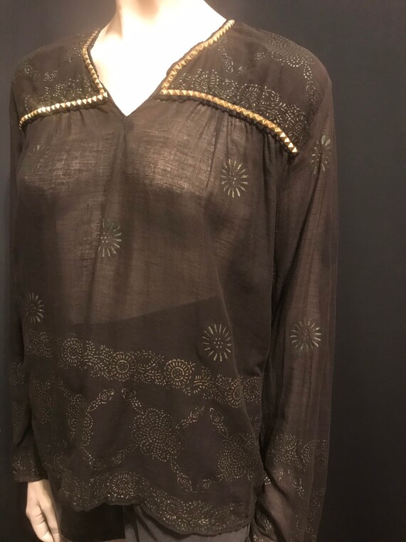 Vintage Studded 1970's India Cotton Gauze Blouse
