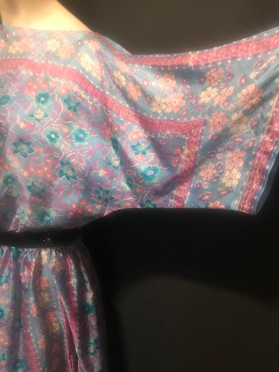 Vintage 70's Zodiac Floral India Block Print Silk