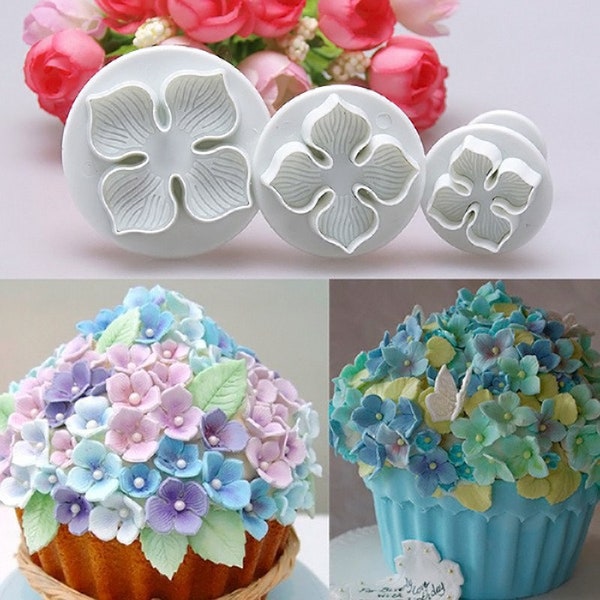 3pcs Hydrangea Plunger Cutter Flower Mold FondantCake Decorating Sugar Craft Clay Cake topper Sugar Flowers