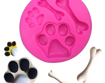 Patas DIY rosa Molde de pastel de silicona líquida horneado doble azúcar herramienta molde juguetes mascotas chocolate morir jabón de manos morir perro un hueso Patrulla persecución