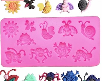 3D Insect Theme Silicone Fondant Mold Beetle Frog Bee Snail Spider Shape Chocolate Mold Wedding Cake Decoration Tools