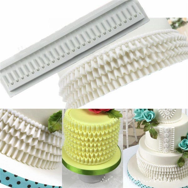 Silicone Ruffle Border Chocolate Cake Mold Skirt Fringe Sugarcraft Fondant Mould Nonstick Home Kitchen Baking Decorating Tools Bakeware