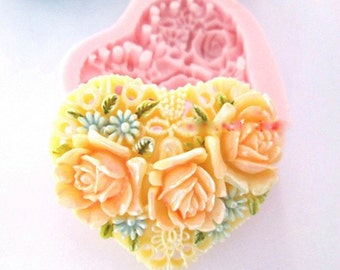 Heart Shape Flower Silicone Mold Soap Forms Molds Candy Chocolate Stencil Kitchen Baking Fondant Cake Decorating, valentines love