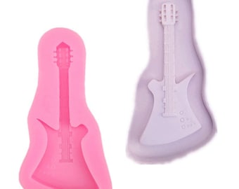 Molde de silicona instrumento musical forma de guitarra eléctrica herramienta de decoración de pasteles accesorios de cocina decoración galletas arcilla gelatina