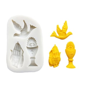 Set of Prayer Hands Holy Cup and Dove Shape Silicone Molds Resin,Clay Crafts Mold Cake Decorating Clay Holy Communion Baptism Catholic Child