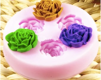 3 agujeros forma de flor Silicona Fondant Molde DIY Patrón de rosa Chocolate Azúcar artesanal Molde Pasta de caramelo Pastel Herramienta de decoración