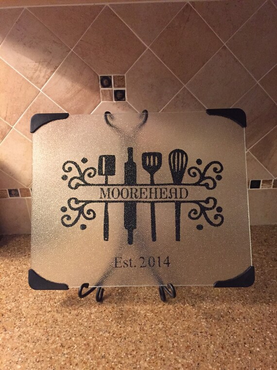 Items similar to 12x15 personalized glass cutting board on Etsy