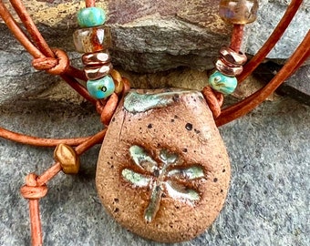 Aromatherapy Necklace - "Rebirth" -  Essential Oil Diffuser, Stoneware pendant, healing hand, Ceramic Oil Diffuser,  #1122-30